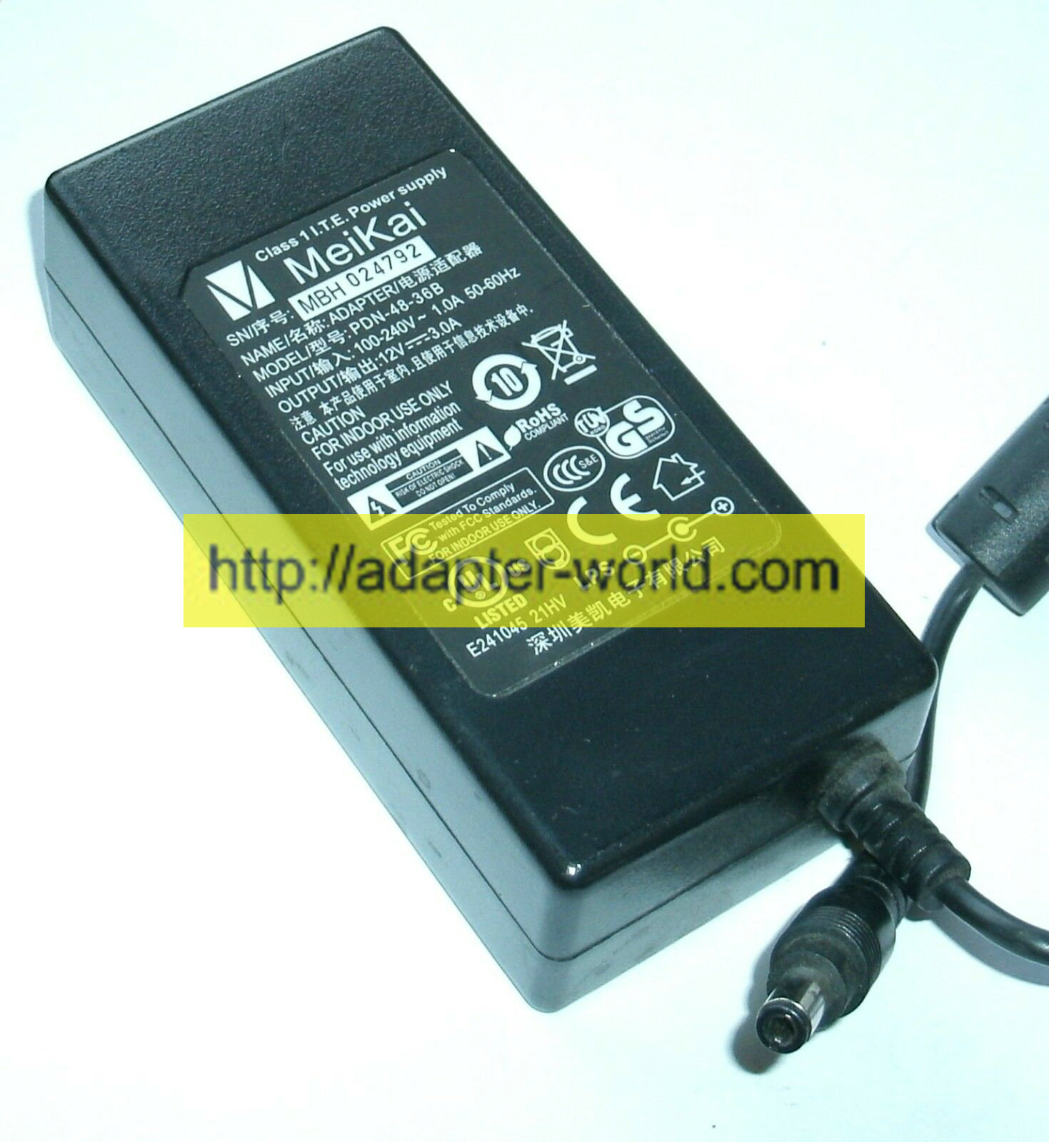 Brand New MEIKAI PDN-48-36B CLASS 1 POWER SUPPLY 12V 3.0A ac adapter